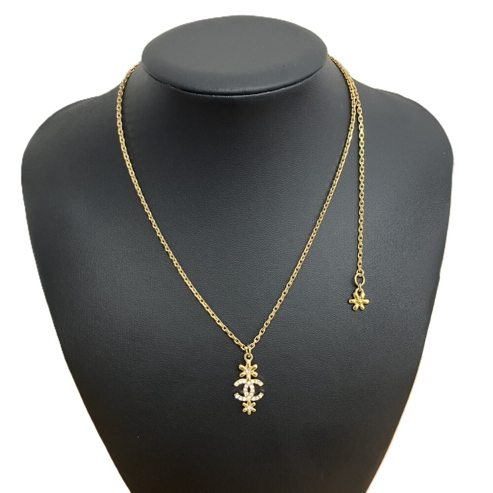 CHANEL Flower Coco Faux Pearl Necklace F23A Gold Women's